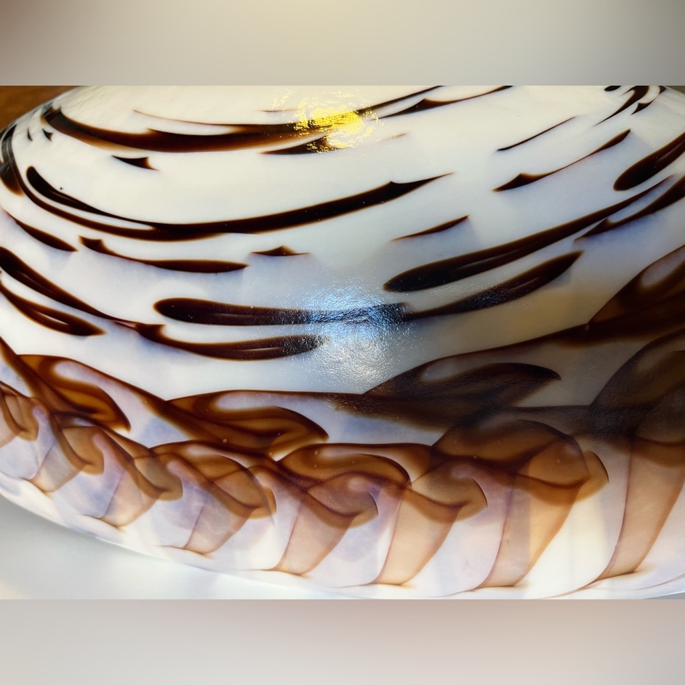Murano Glass X-large 20” Seashell Folded Bowl Iridescent Nautilus Center